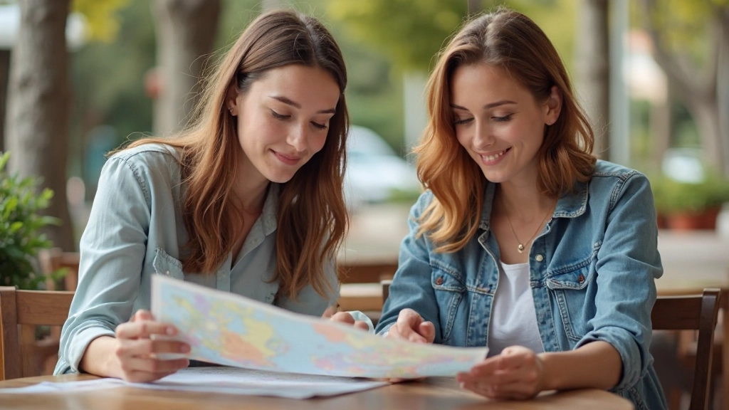 Профессиональное фото туристов, планирующих маршрут на карте с транспортными расходами