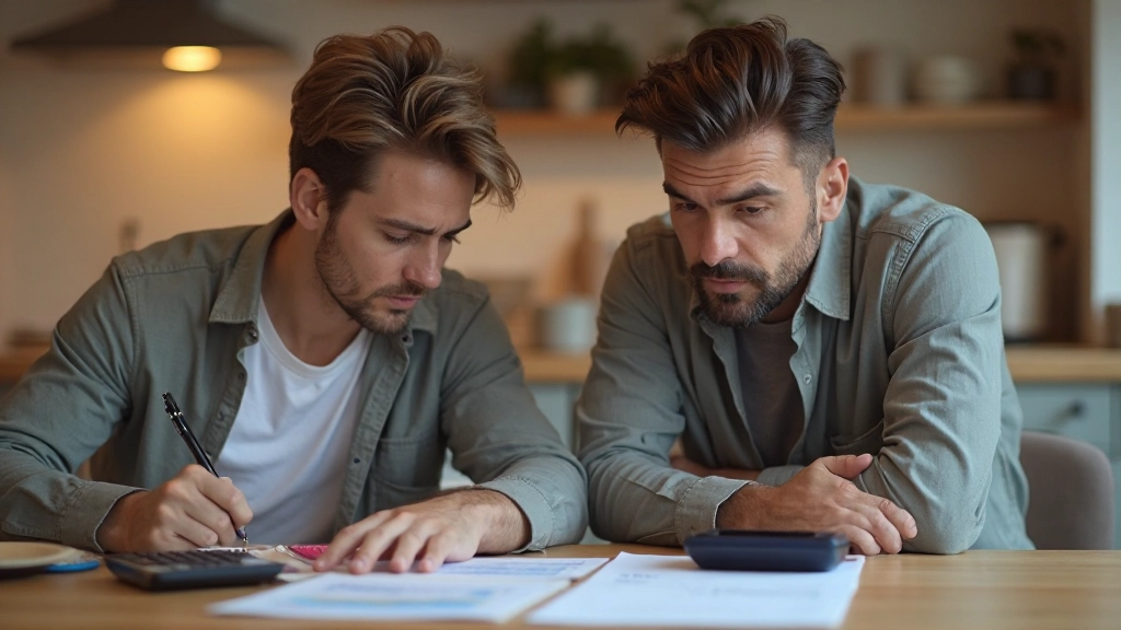 Семья составляет месячный бюджет за столом дома