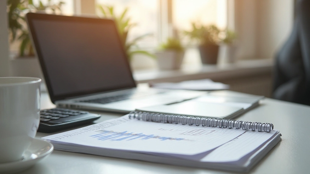 Рабочее место с ноутбуком, калькулятором и плановщиком бюджета