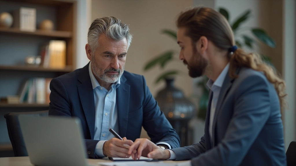 Финансовый консультант обсуждает долгосрочные цели с клиентом на встрече