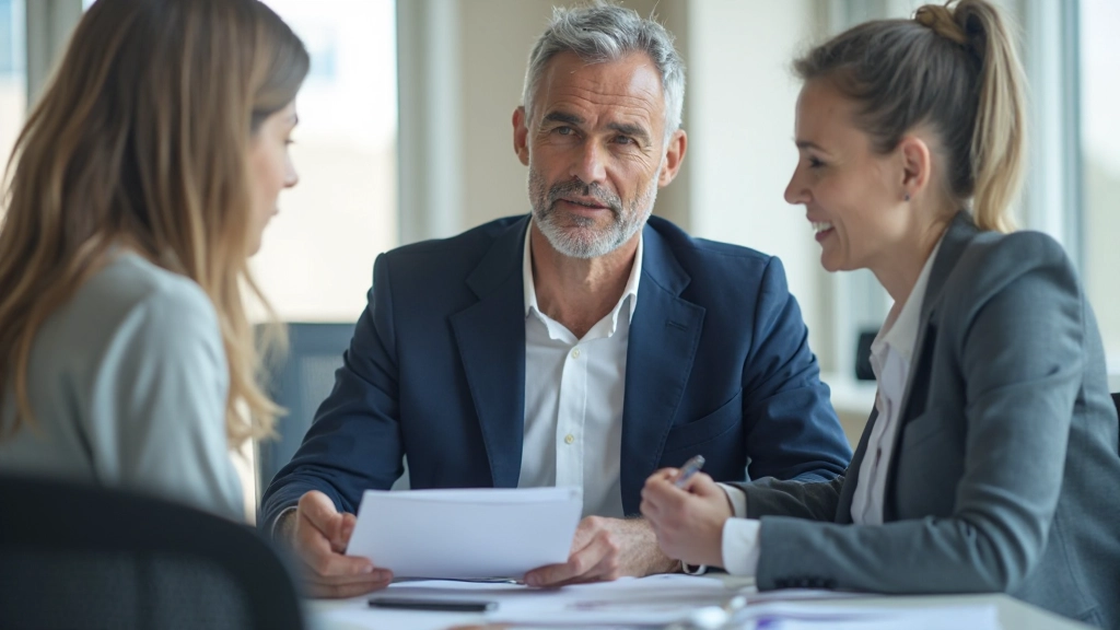 Профессиональное совещание консультанта и клиента за столом в офисе