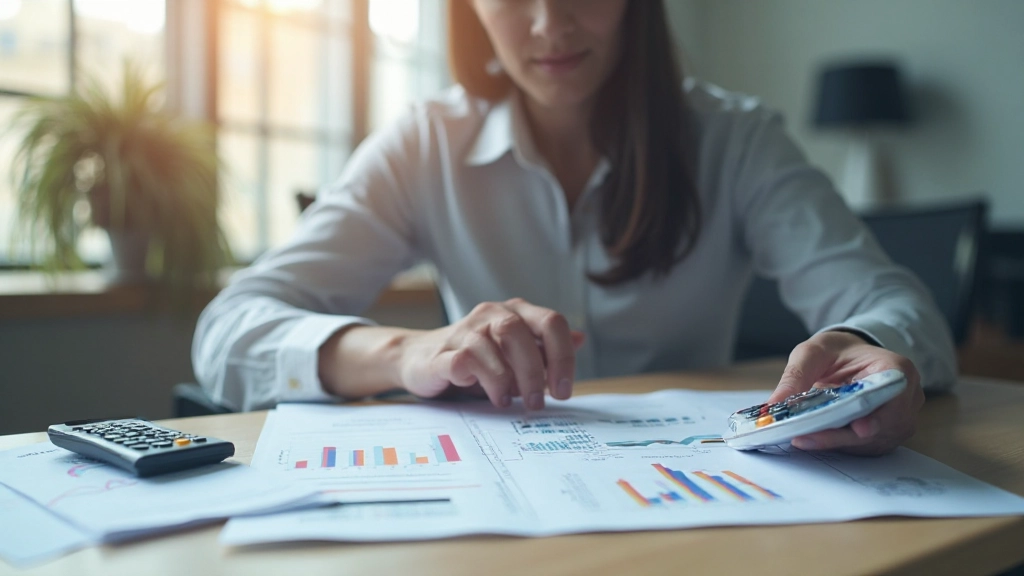 Профессиональное фото рабочего места с финансовыми документами и калькулятором