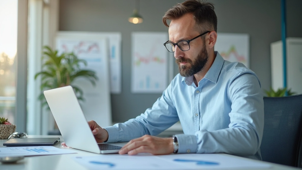 Человек анализирует финансовые графики и данные на компьютере