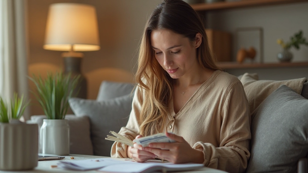 Человек считает деньги и ведет записи в блокноте