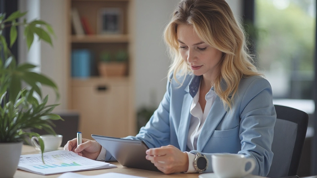 Рабочий стол с планшетом, показывающим бюджетное планирование и финансовые графики